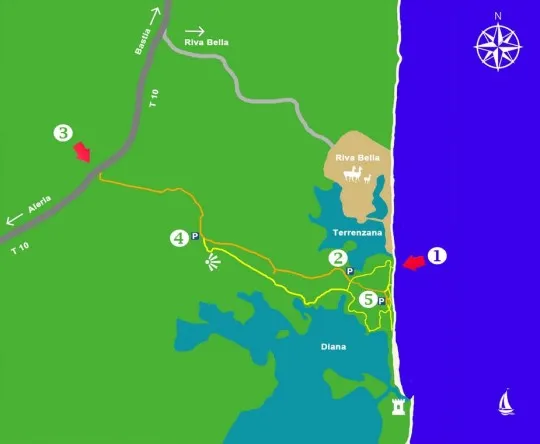 Mapa de la caminata, cómo llegar a los estanques de Diana y Terrenzana